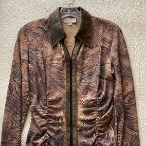 Alberto Makali leather trimmed print blouse.